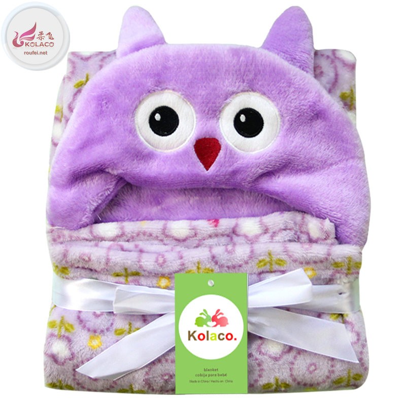 Adorable animal patterns baby hoodedround baby blanket with pom pom